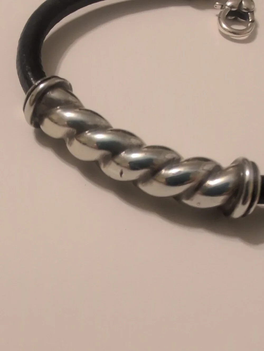 Brighton Black Leather Bracelet with Silver Twisted Bar NWT